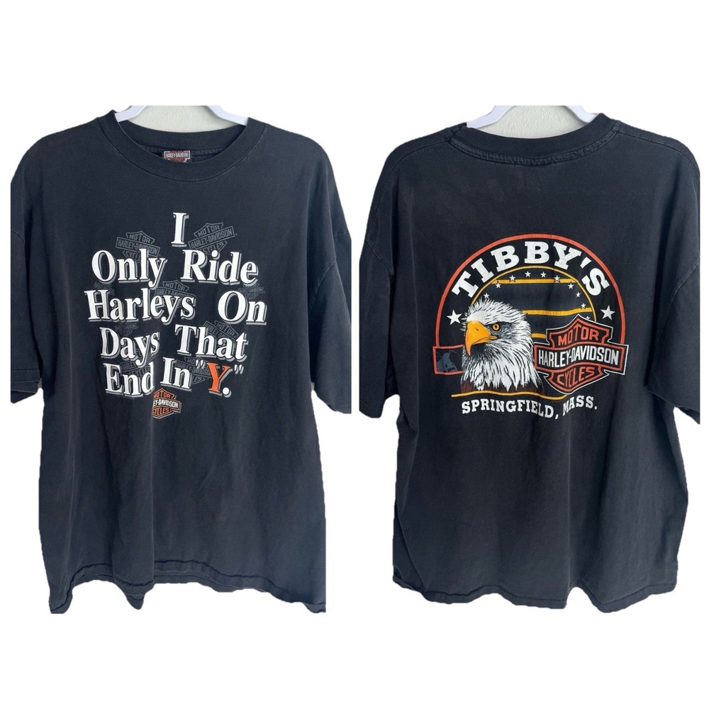 Vintage Harley Davidson 2XL Single Stitch Tee Tibbys Springfield Mass Black